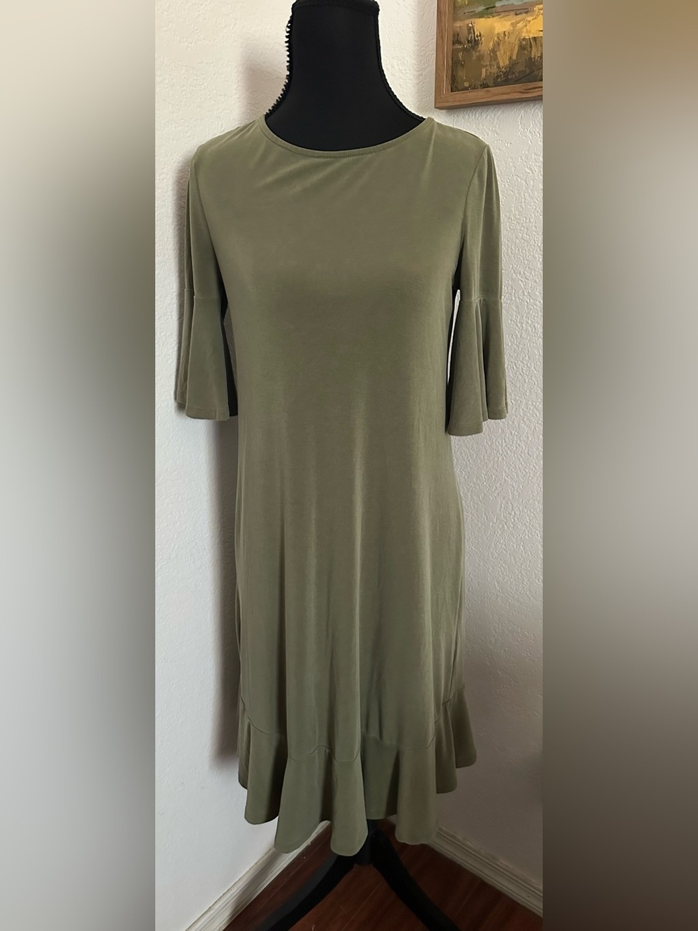 Anthropologie Averil Tee Olive Green Mini Dress Size- XXS